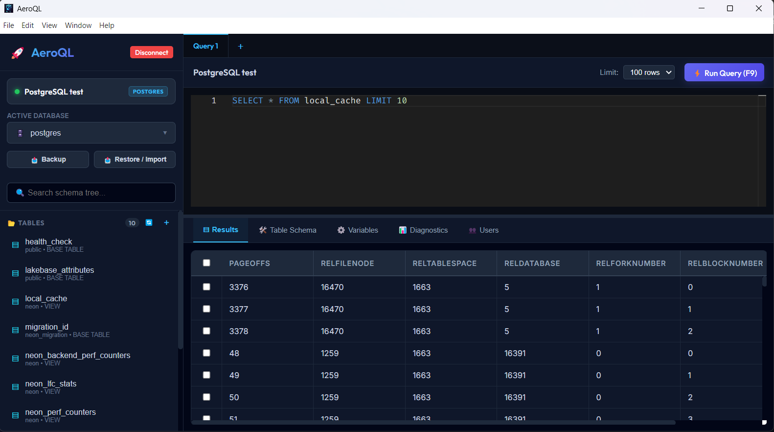 AeroQL Product Development Environment Interface Screenshot